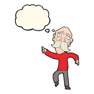 cartoon sad old man pointing with thought bubble N8