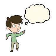cartoon pointing boy with thought bubble N23