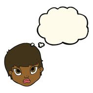 cartoon sulking woman with thought bubble N6
