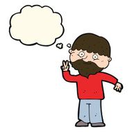 cartoon man giving peace sign with thought bubble N40