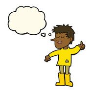 cartoon poor boy with positive attitude thought bubble N6