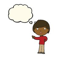 cartoon boy pointing with thought bubble N22