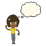 cartoon pretty woman waving with thought bubble N58