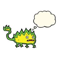 cartoon little fire demon with thought bubble N15