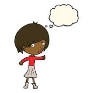 cartoon woman raising eyebrow with thought bubble N15