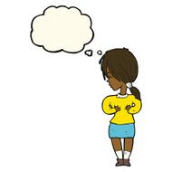 cartoon shy woman with thought bubble N34