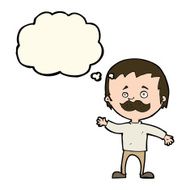 cartoon man with mustache waving thought bubble N24