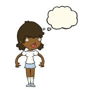 cartoon happy woman with thought bubble N183