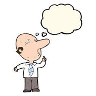 cartoon bald man asking question with thought bubble N8