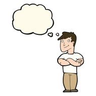cartoon muscular man with thought bubble N8