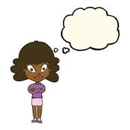 cartoon happy woman with folded arms thought bubble N14