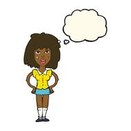 cartoon woman been in fight with thought bubble N5