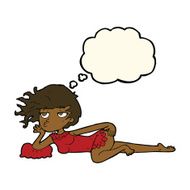 cartoon woman in sexy pose with thought bubble N14