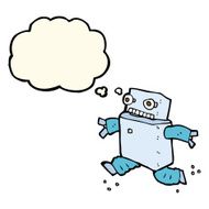 cartoon running robot with thought bubble N7