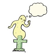 cartoon ghost rising from grave with thought bubble N15