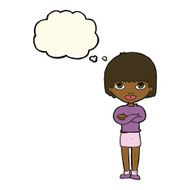 cartoon woman with folded arms thought bubble N22