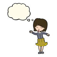 cartoon waving woman with thought bubble N91