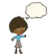 cartoon woman giving thumbs up symbol with thought bubble N45
