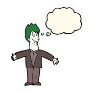cartoon vampire man with thought bubble N79