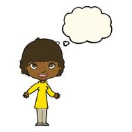 cartoon happy woman with thought bubble N184