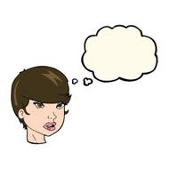 cartoon pretty female face with thought bubble N75