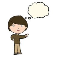cartoon boy pointing with thought bubble N23