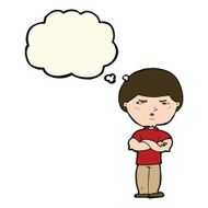 cartoon grumpy man with thought bubble N16