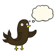 cartoon waving bird with thought bubble N13