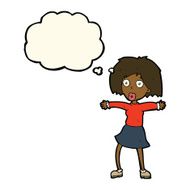 cartoon surprised woman with thought bubble N181