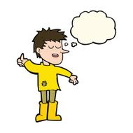 cartoon poor boy with positive attitude thought bubble N7