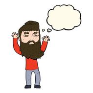 cartoon bearded man waving arms with thought bubble N7