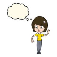 cartoon pretty woman waving with thought bubble N60