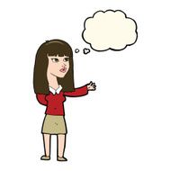 cartoon woman gesturing to show something with thought bubble N16