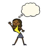 cartoon woman dancing with thought bubble N20