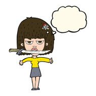 cartoon woman with knife between teeth thought bubble N27