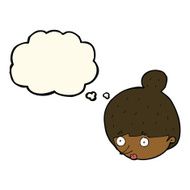 cartoon surprised woman&#039;s face with thought bubble N6
