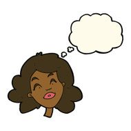 cartoon happy female face with thought bubble N140