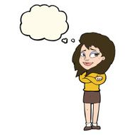 cartoon woman with crossed arms thought bubble N29