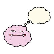 cartoon pink fluffy vampire cloud with thought bubble N4