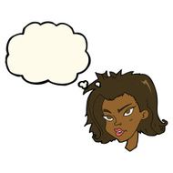 cartoon female face with thought bubble N103