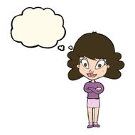 cartoon happy woman with folded arms thought bubble N15