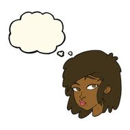 cartoon curious woman with thought bubble N36