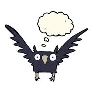 cartoon spooky bird with thought bubble N7