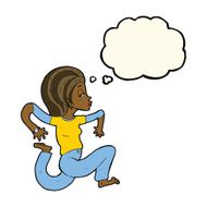 cartoon woman running with thought bubble N7