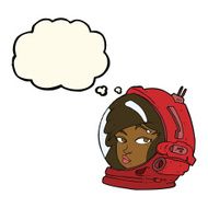 cartoon female astronaut with thought bubble N18