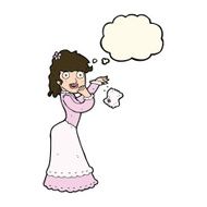 cartoon victorian woman dropping handkerchief with thought bubbl N8