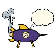 cartoon space rocket with thought bubble N15