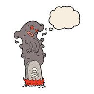 cartoon haunted grave with thought bubble N4