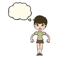 cartoon woman looking annoyed with thought bubble N7