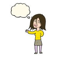 cartoon unhappy woman with thought bubble N7